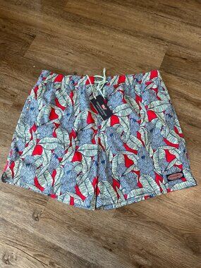 Vineyard Vines Performance Mens Swim Chappy Trunks XL Banana Leaf Blue Red